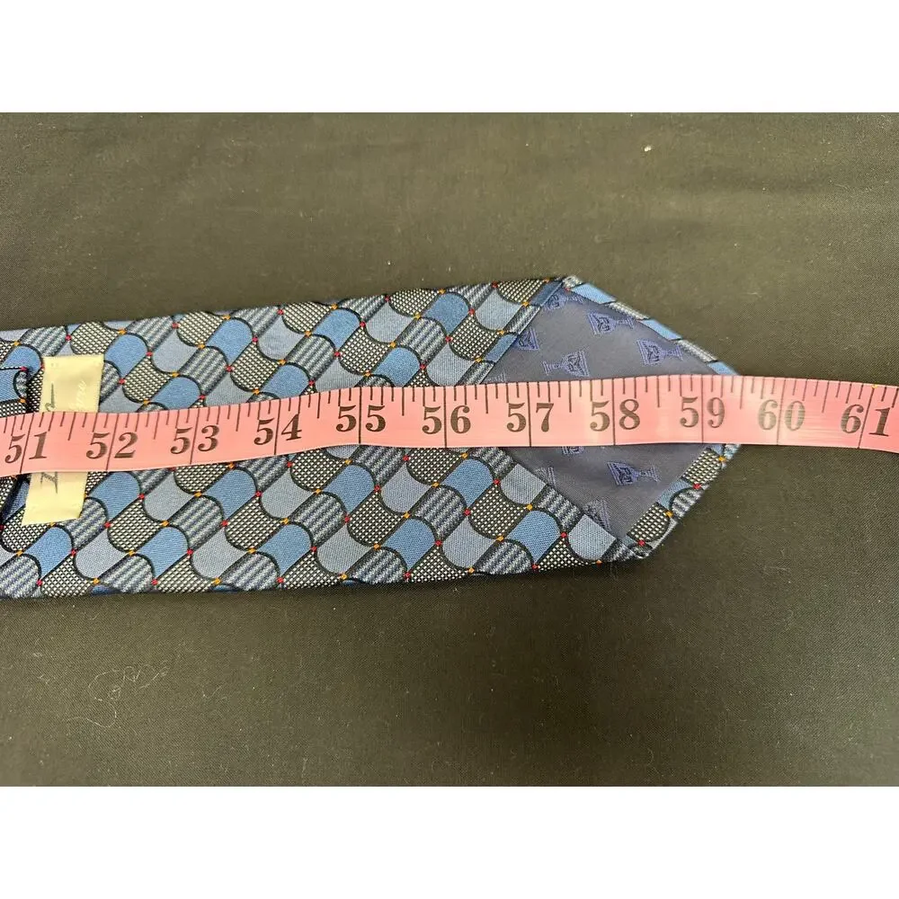 Dion Signature 100% Silk Tie Geometric Squares Pattern in Blue Black and Orange